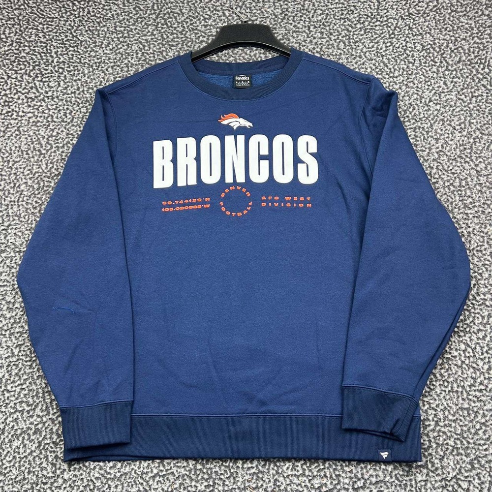 Denver Broncos NFL AFC West Sweatshirt Men Large Navy Blue Fanatics Pullover New